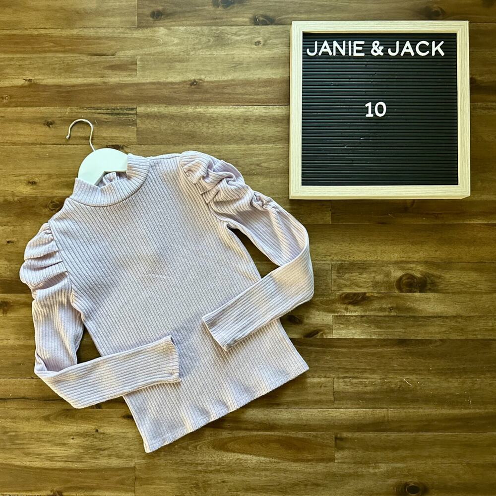 Janie & Jack Turtleneck Ribbed Puff Sleeve Knit Ribbed Top Lavender Purple 10